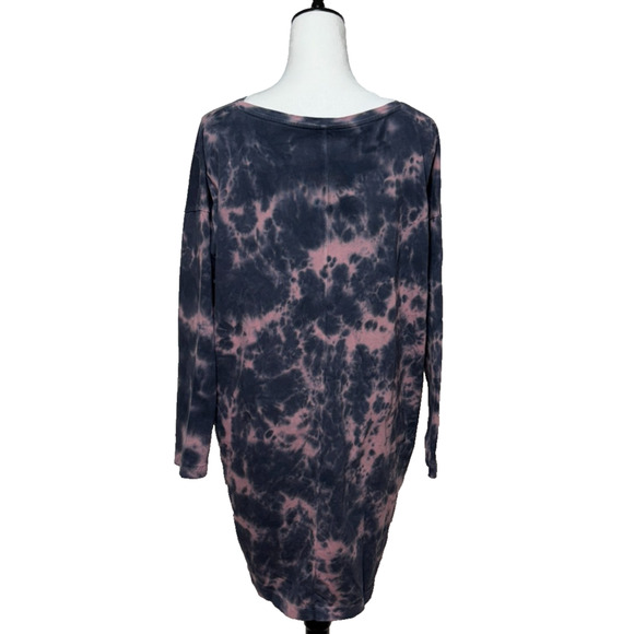 Pure Jill Dress Large Pink Gray Cloud Tie Dye Mini V-Neck Long Sleeve Pullover - Picture 5 of 9